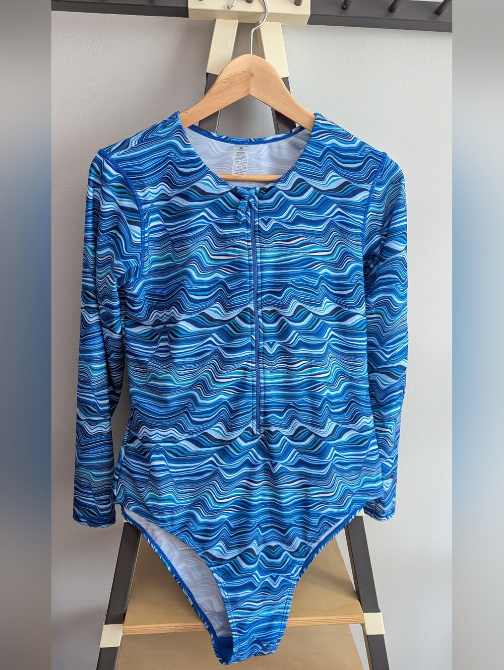 Kyodan Blue Multi-Wave Long-Sleeve One-Piece Swimsuit
